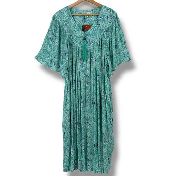 Go Softly Lightweight Crinkle Kaftan Patio Dress Plus Size 3X Full Zip Paisley - Picture 1 of 9